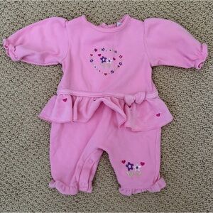 Vintage Okie Dokie Pink Baby Outfit with Floral Details